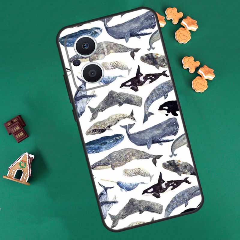 Cute Ocean Whale Fish Case For OPPO Reno 14 F 13 12 11 10 Pro 8T 8 7 Lite Cover For OPPO Find X8 X6 X5 X9 Pro Coque