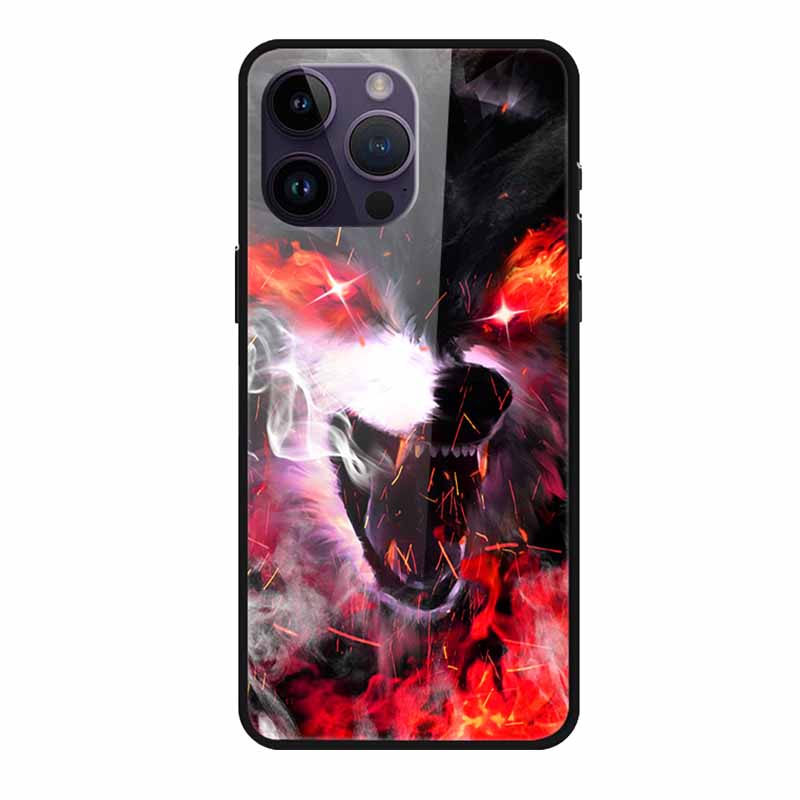 Phone Case for Apple Iphone 15 Pro 15 Plus Tempered Glass Hard Back Cover for Iphone 15 Pro Max Iphone15 Wolf Lion Funda Capa