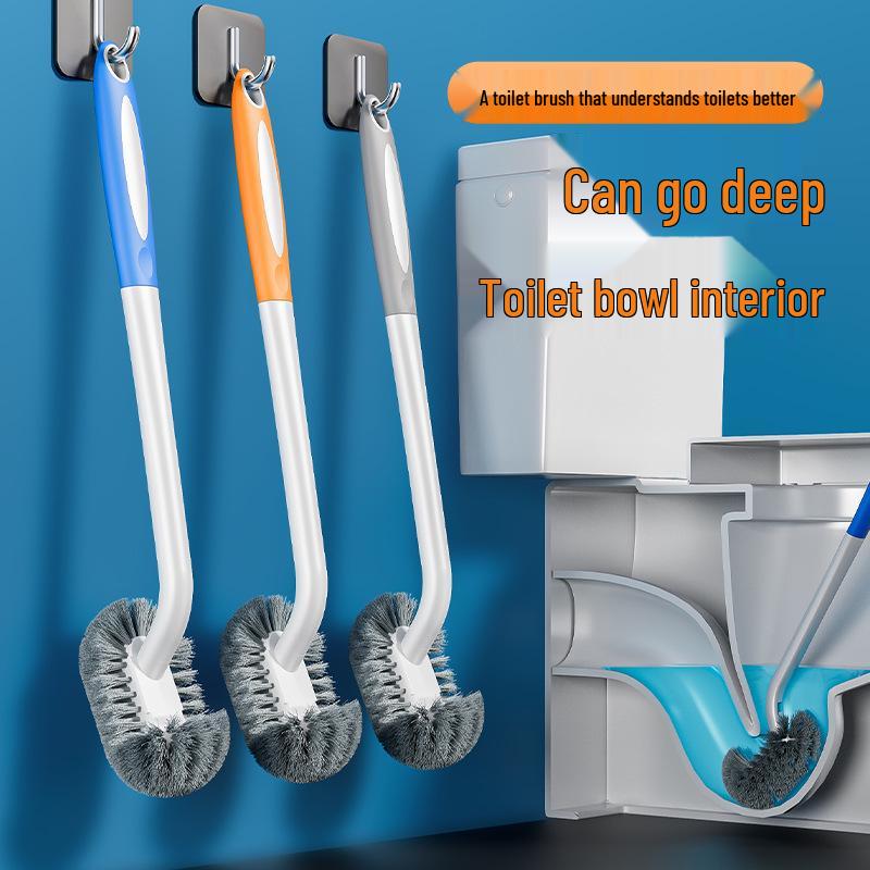 Wall-Mounted Long-Handled Toilet Brush with Soft Bristles & Groove Design