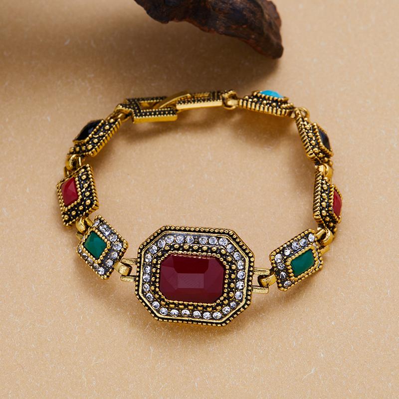 Bohemian Fashion Multicolor Oval Square Zircon Women's Vintage Style Bracelet Party Wedding Zircon Gift Accessories
