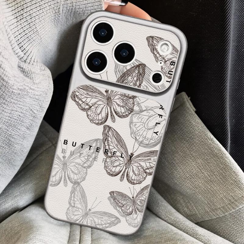 Pink Butterfly Leather Lanyard Case For iPhone 18 Pro Max 17 16 15 14 13 Pro Max Luxury Hybrid TPU+PU Anti-skid Soft Phone Cover