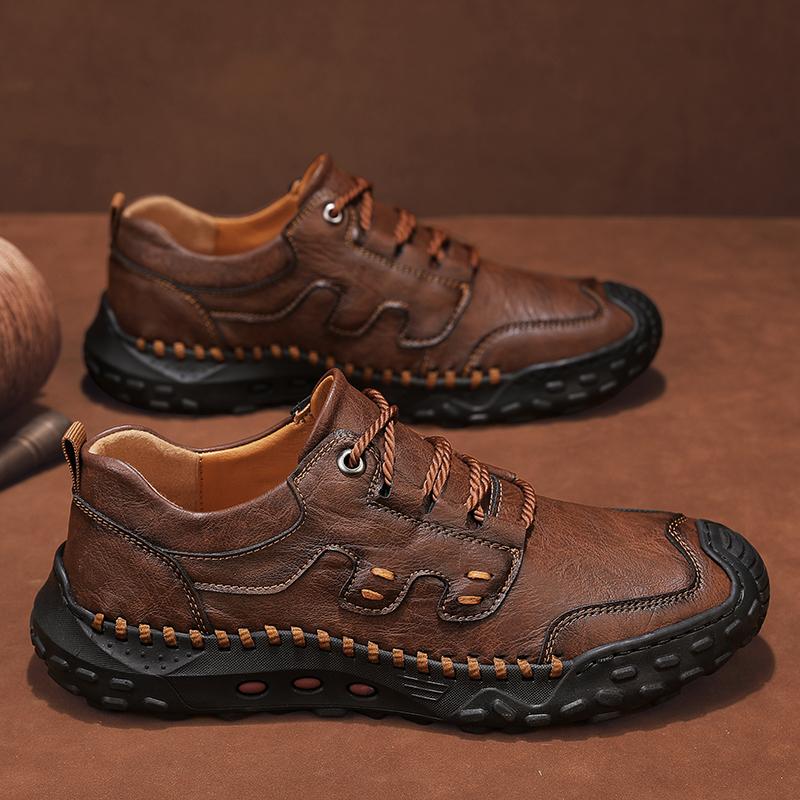 Leather Men Fashion Walking Footwear 2024 All-match Men Casual Shoes Lace-Up Men's Hiking Shoes Classic Men Shoes for Wedding