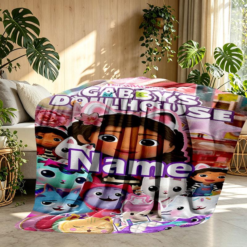Custom Name Personalized Gabby's Dollhouse Print Blanket, Home Decor, Bedroom, Sofa, Camping, Couch, Gifts for Birthday Christmas