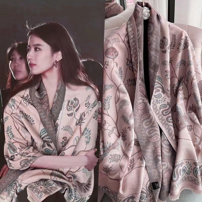 Shawl Bluebird Pattern Ethnic Style Cashew Flower Air Conditioned Room Nap Blanket Winter Warm Scarf for Women