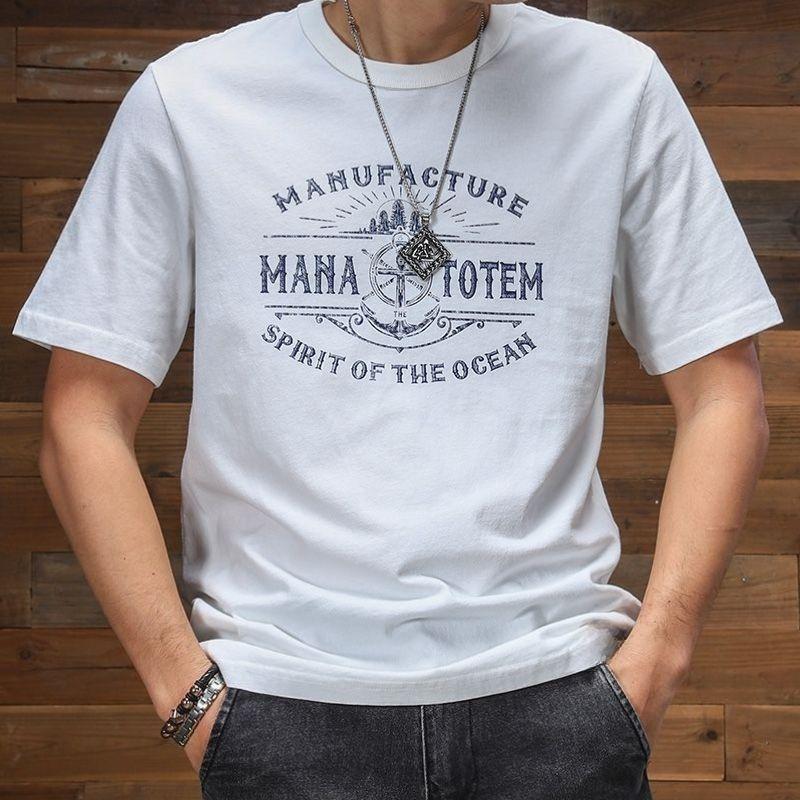 Vintage Men Clothing Pure Cotton Casual T-Shirts Summer Thin Streetwear Fashion Letter Print Short Sleeve Loose Versatile Tops