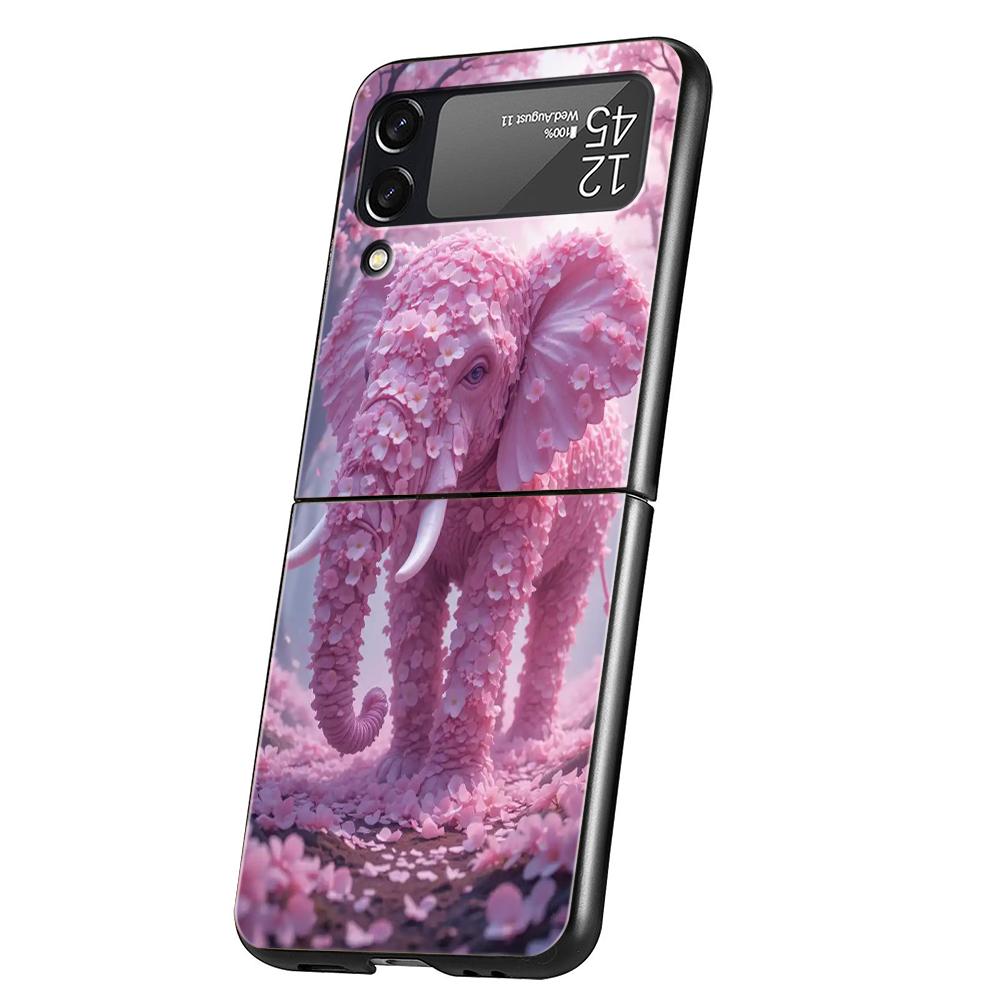 Hard PC Phone Case For Samsung Galaxy Z Flip 7 6 5 4 Black Cover For Galaxy Z Flip 3 Foldable Shockproof Capas Animal Elephant