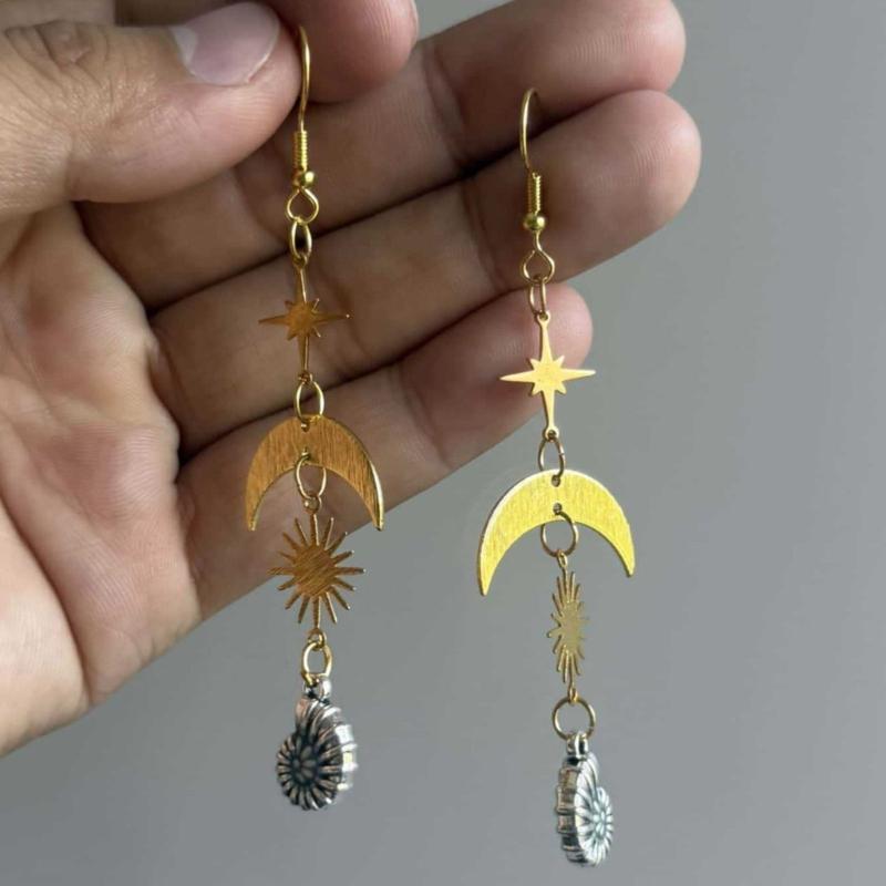 Zinc Alloy Sun Moon Conch Earrings for Women Lightweight Hypoallergenically Beach Party Jewelry Bohemian Accessories