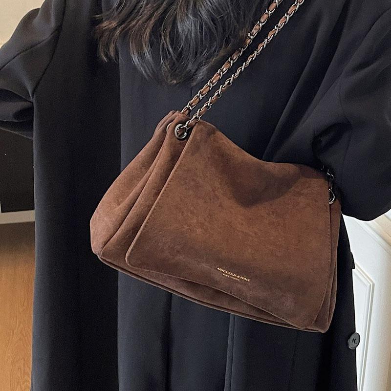New Suede Autumn and Winter Solid Color Big Bag Women's Trend Underarm Bag Chain Messenger Bag