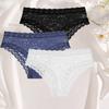 3Pcs Ladies' Sexy Lace Underwears Transparent Sexy Briefs Lace-Trimmed Comfortable Panties Cotton Breathable Crotch