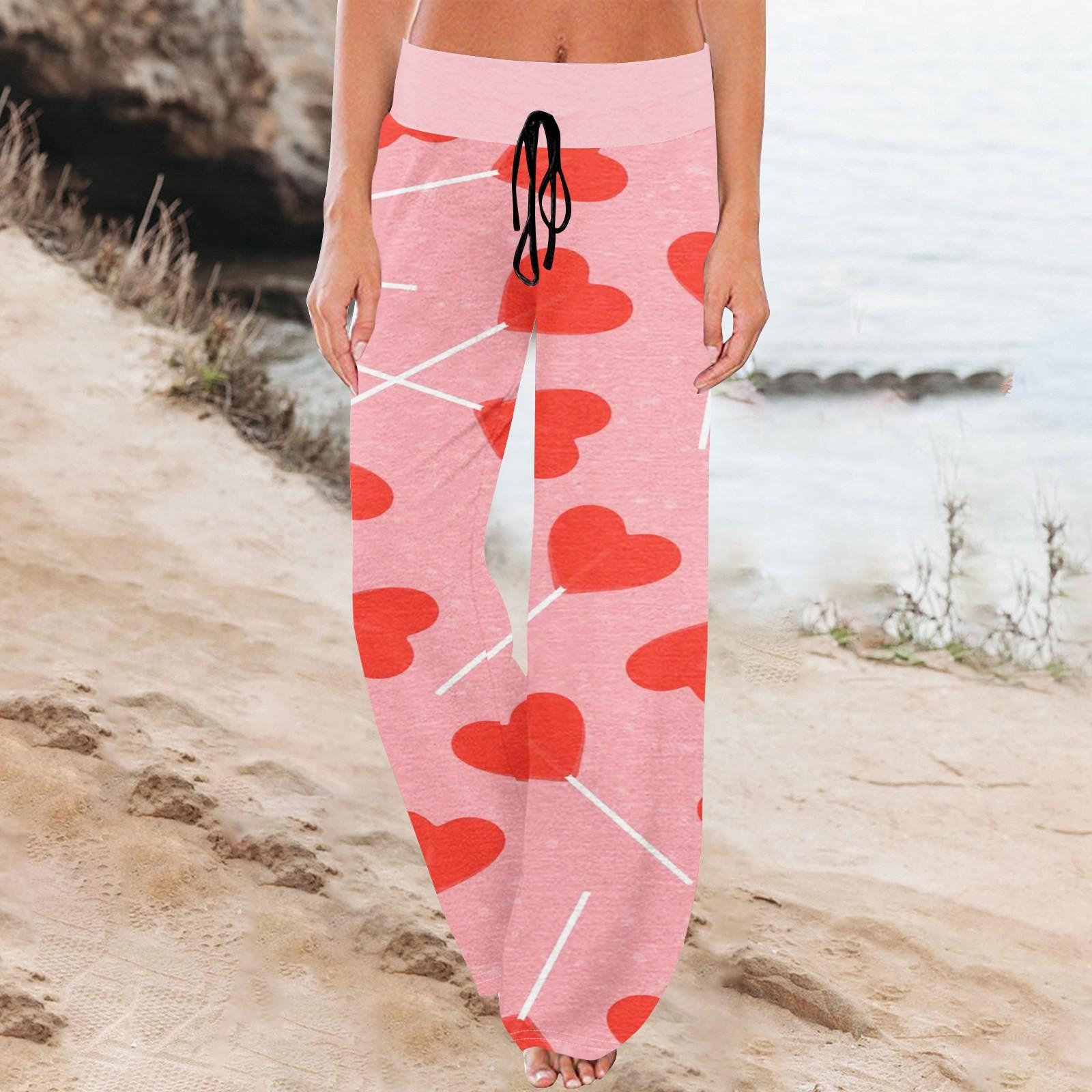 

Женские удобные пижамные штаны с карманами и принтом ко Дню святого Валентина, широкие брюки на завязках S