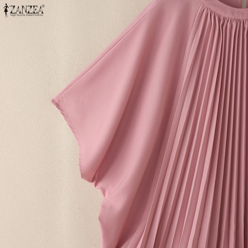 ZANZEA Women Elegant Round Neck Loose Casual Half Sleeve Blouse