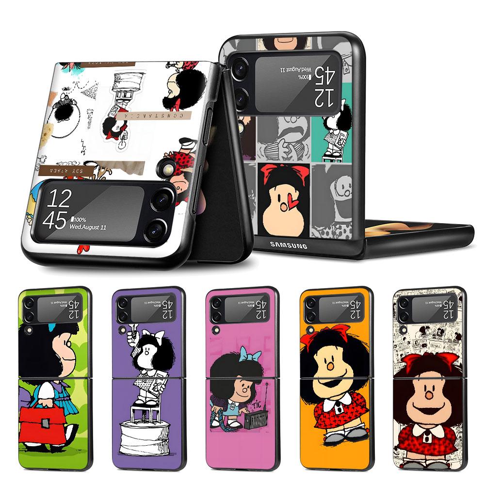 Cute Mafalda Case for Samsung Galaxy Z Flip4 Flip3 5G PC Hard Cell Phone Shell Z Flip 4 3 Black Coque Zflip4 Zflip3 Cover