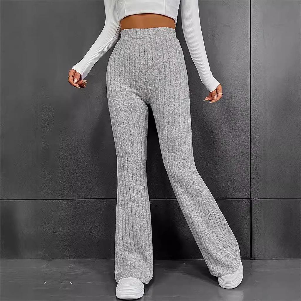 2024 Autumn/Winter Women's European & American Fashion High-Waist Flare Pants - Slimming Solid Color