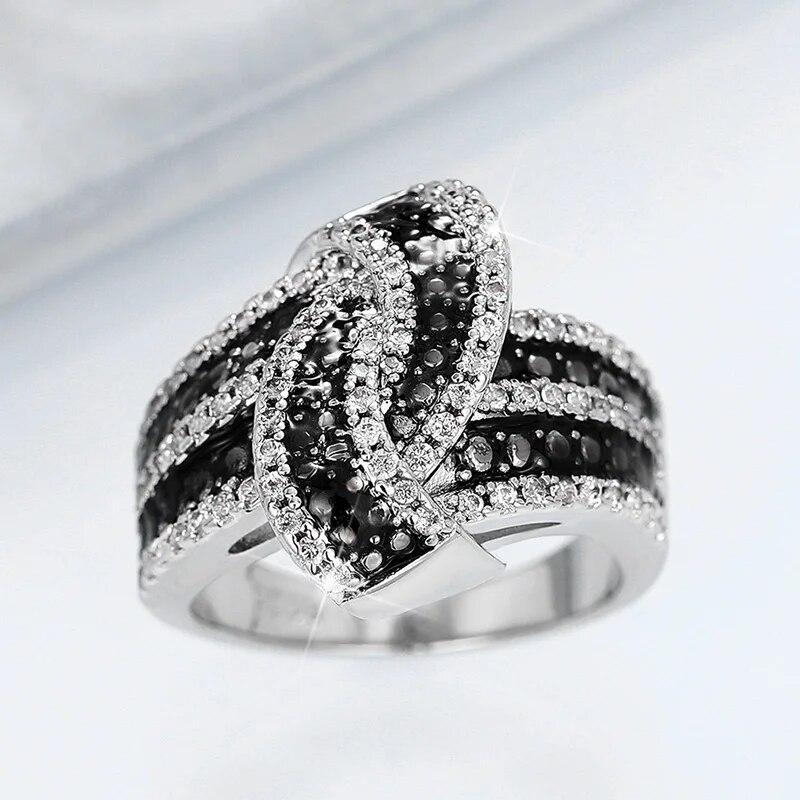 Huian Black Enamel Rings 2023 New Shiny White Cubic Zirconia Luxury Women Finger Accessories for Party Vintage Female Jewelry