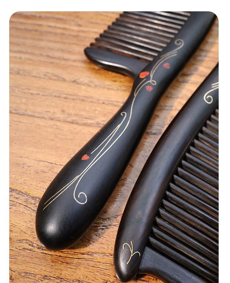 Heart-Shaped Cloisonné Copper and Zitan Wood Comb with Mortise and Tenon Jointing – Handmade for Smooth Hair