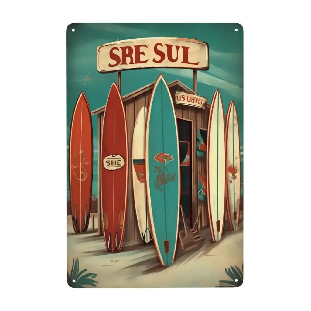 Retro Tin Signs Beach Room Decor Vintage Beachy Bedroom Surfboard Wall Decor 12x8 Inches Sign For Surfer Girl Aesthetic