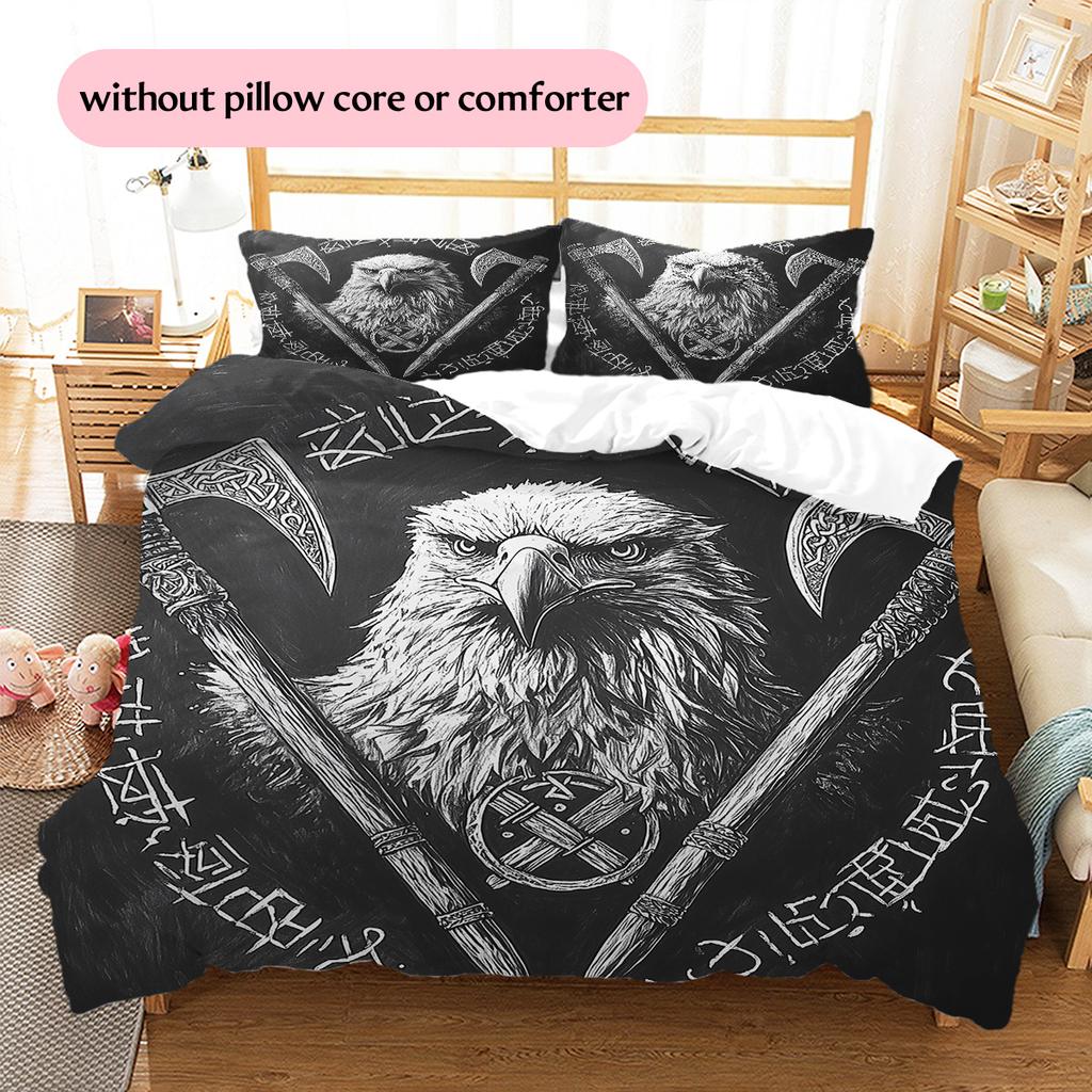 Wikinger-Krieger Muster Bettwäsche Steppdecke Set Bettbezug Kissenbezug Heimdekoration Geschenk (1 Bettbezug + 2 Kissenbezüge, ohne Füllung)