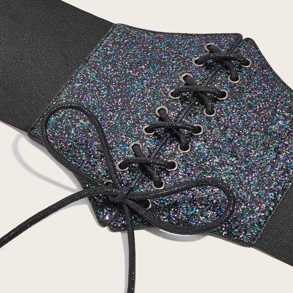 Elastic Gold Cummerbunds Shinny Blingbling Corset Belt Personality Leopard Print Waistband  Women
