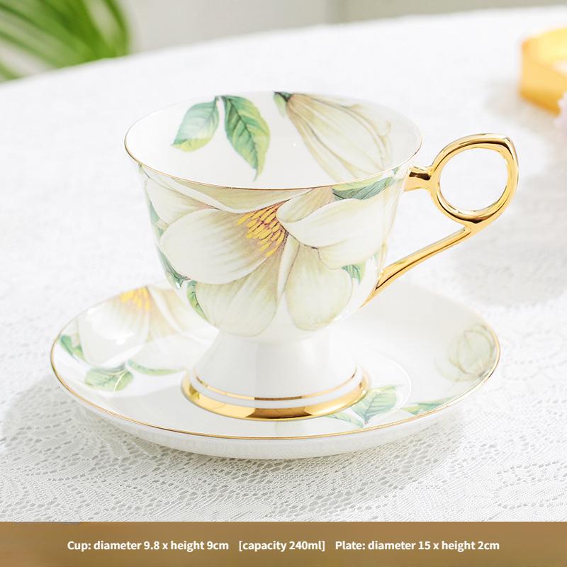 

Кофейные чашки и тарелки из костяного фарфора, легкие роскошные черные чайные чашки и тарелки с позолоченной окантовкой на высоких ножках 240ML