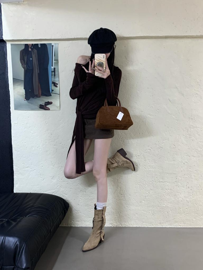2025 Autumn and Winter New Round Head Thick Heel Belt Buckle Medium Tube Thin Fashion Martin Western Women's Short Boots