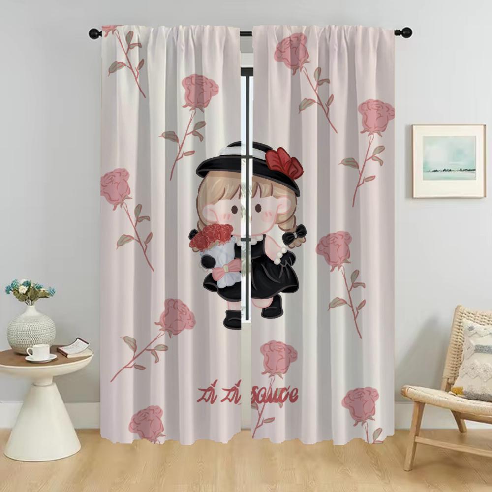 Modern Living Room Curtains 2 Pieces Cute Girl Shades Partition Blackout Curtain Home Interior Curtains for Camera Kitchen Child