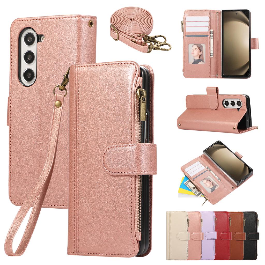 Crossbody Long Lanyard Flip Cards Solt Wallet Leather Case for Samsung Z Fold 8 7 6 5 4 3 Shockproof Comfortable Grip Slim Cover