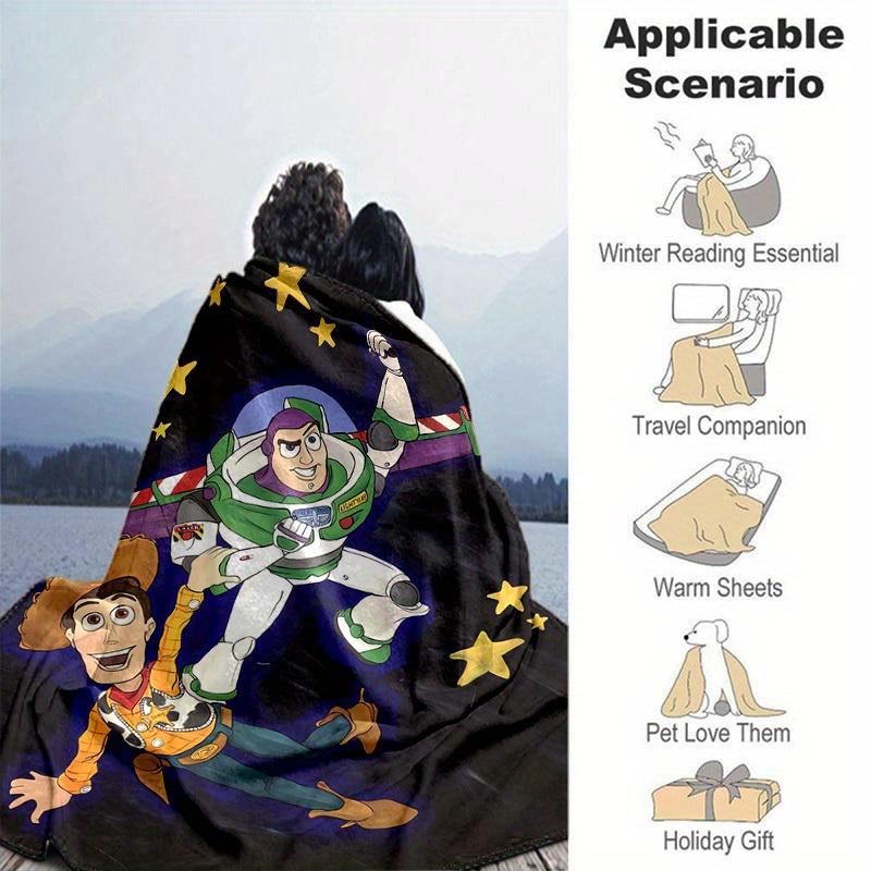 1pc,Toy Story Buzz Lightyear & Woody Space Adventure Blanket, Couch, Outdoor, Gift Idea, Flannel Blanket, Bedroom, Living, Travel, Camping, Car Use