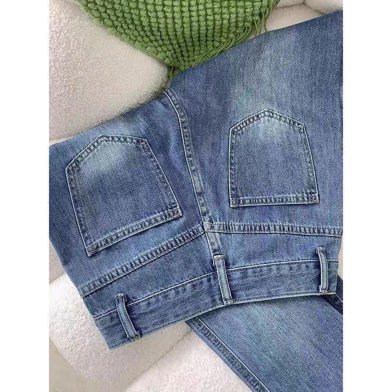 Women's Retro Blue High-Waist Straight-Leg Jeans - Versatile Slimming Fit for Spring and Autumn