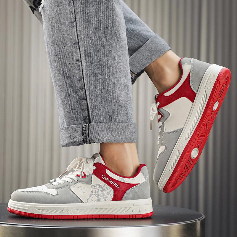 Fashion Color Matching Breathable Leather Splicing Men'S Board Shoes Work Leisure Daily Sports Men'S Shoes