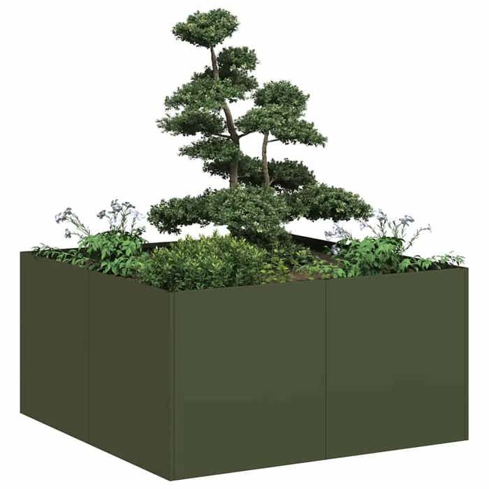 VidaXL Olive Green Planter 80x80x40 Cm Cold-Rolled Steel 860741