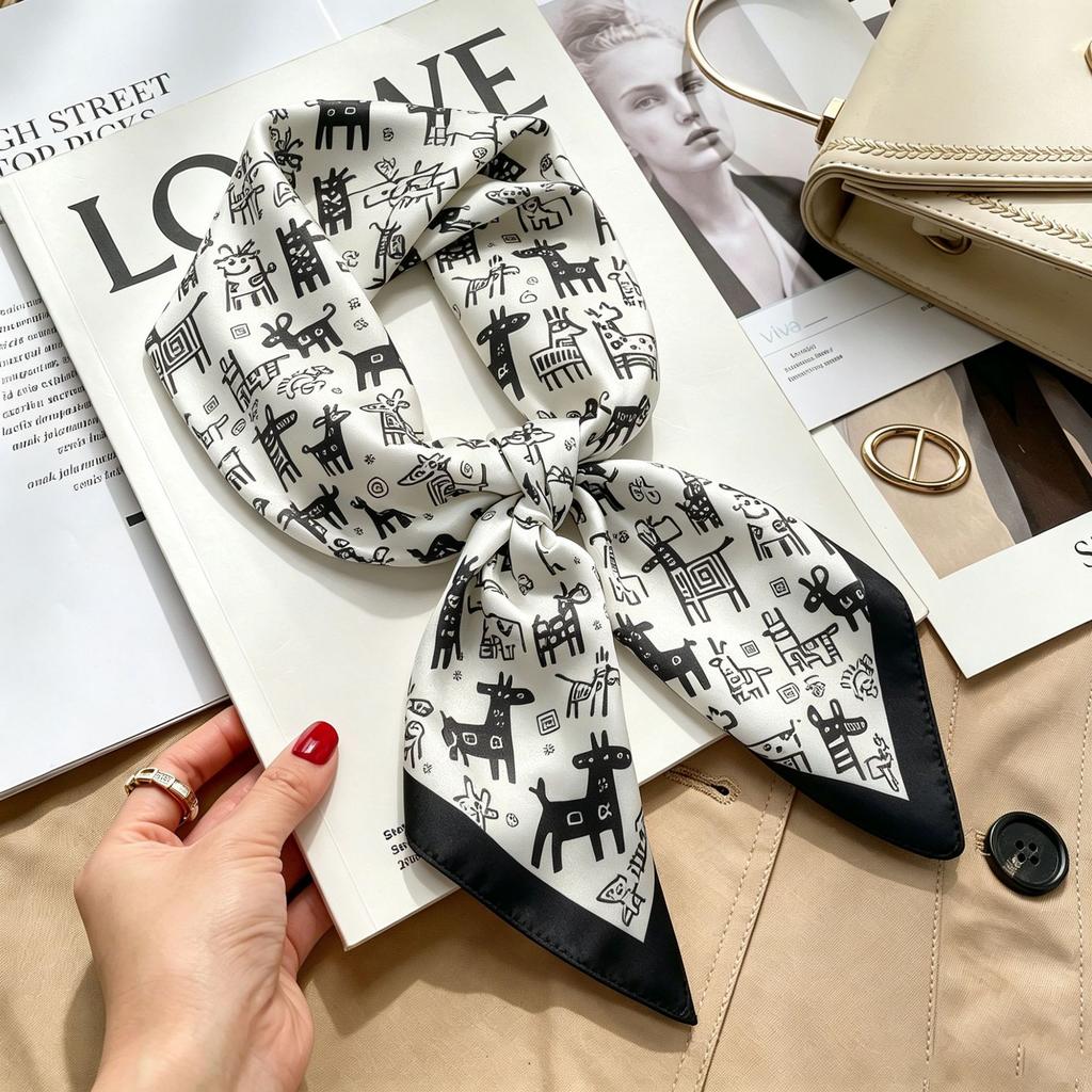 Spring and Autumn thin flight attendant occupation small scarf headscarf small square scarf female foreign style literary Korean versatile cartoon sil