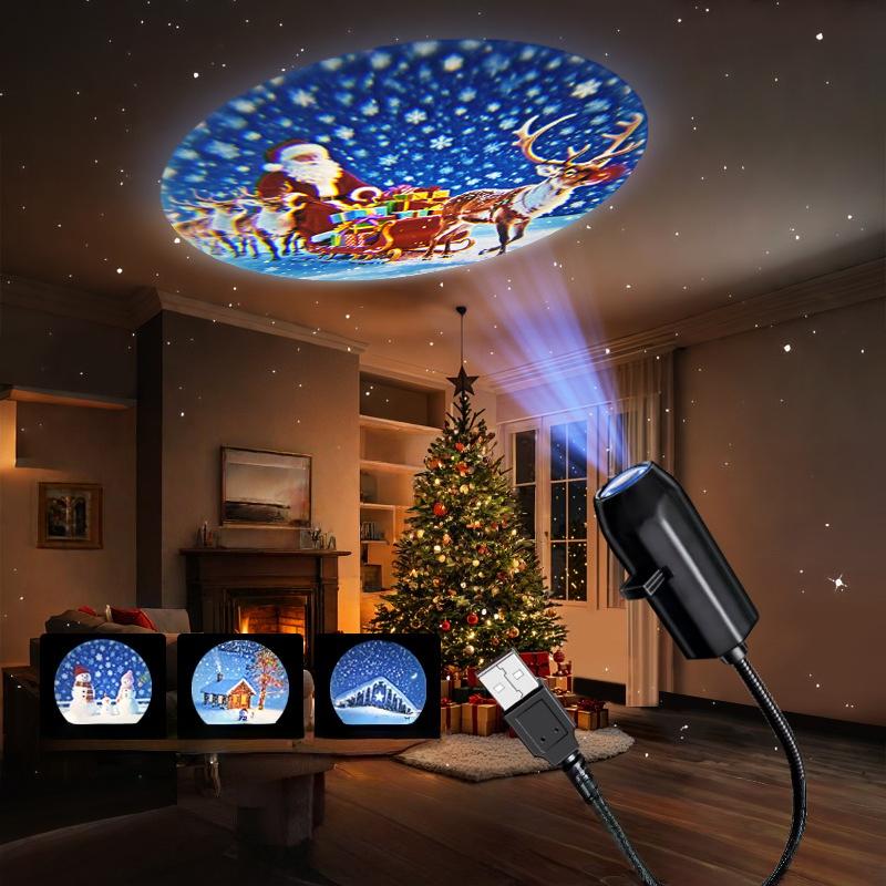 

Christmas LED USB Projector Light 4pcs Projection Patterns- Adjustable USB Night Light for Festival Decorations