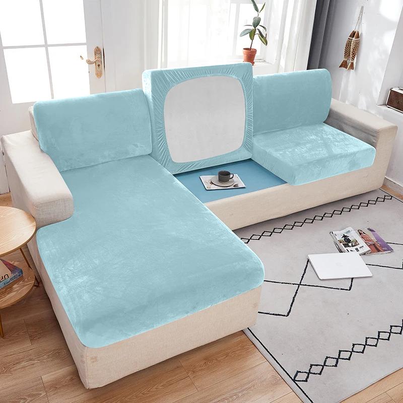 Velvet Fabric Sofa Seat Cover For Living Room Elastic Sofa Cushion Cover Soft Couch Slipcover Furniture Protector For Home