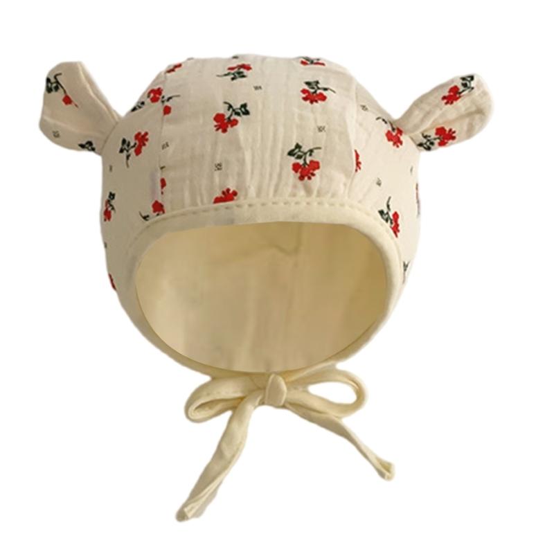 Lovely Earflap Hat with Chin Tie, Baby Fetal Caps Soft & Breathable Bonnet Fashionable Infant Hospital Hat for 0-1 Year