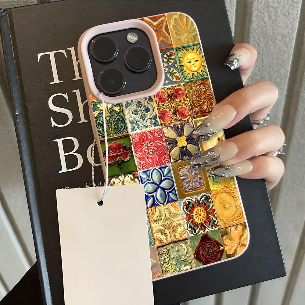 

Colorful Floral Collage Pattern Lychee Soft Phone Case For iPhone 17 16 15 14 13 12 11 Pro Max 15 14 Plus 17 Air X Xs XR Cover iPhone 13 Pro