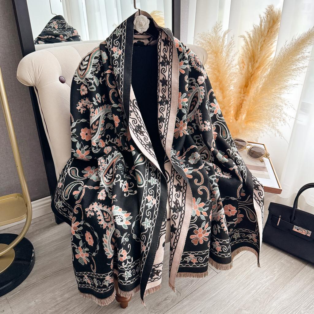 Women's Faux Cashmere Shawl Warm Neck Protection Jacquard Scarf Wrap Autumn Winter Style Functional Blanket