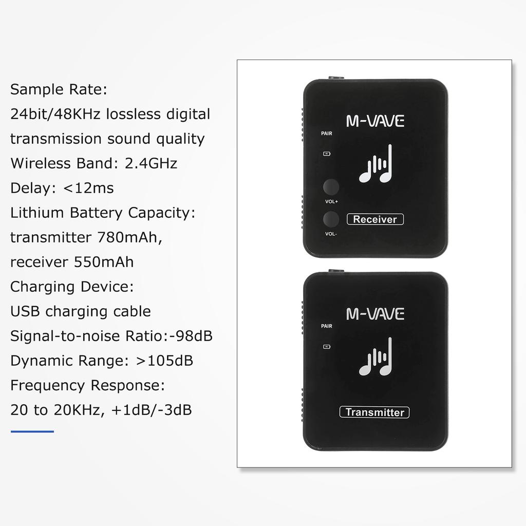 M-VAVE WP-10 2.4GHz Wireless Earphone Monitor Transmission System Rechargeable Transmitter & Receiver