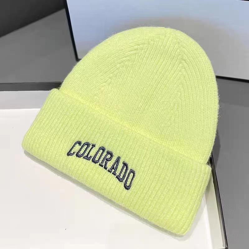 Knitted Hat Women's Autumn and Winter Letter Embroidery Wool Hat Warm Versatile Pullover Ear Protector Cold Hat Men's Trend