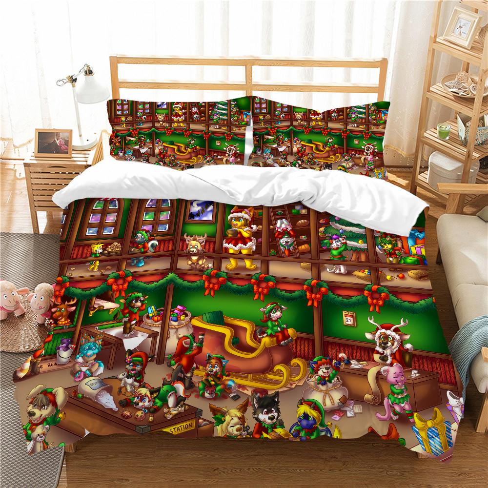 3D Christmas Bedding Set Christmas Gift Quilt Cover Pillow Case 2 or 3 AU/EU/DE/ES Full Size Soft Home Decoration