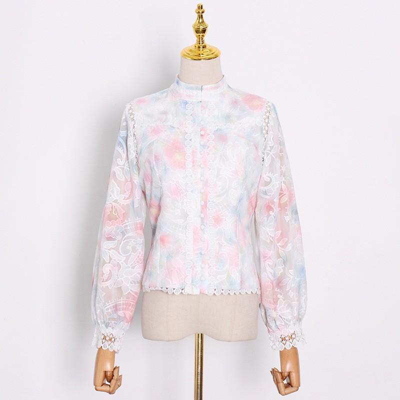 Small Fresh Fairy Long Dress Temperament Retro Floral Waist Standing Collar Large Swing Skirt Suit Women