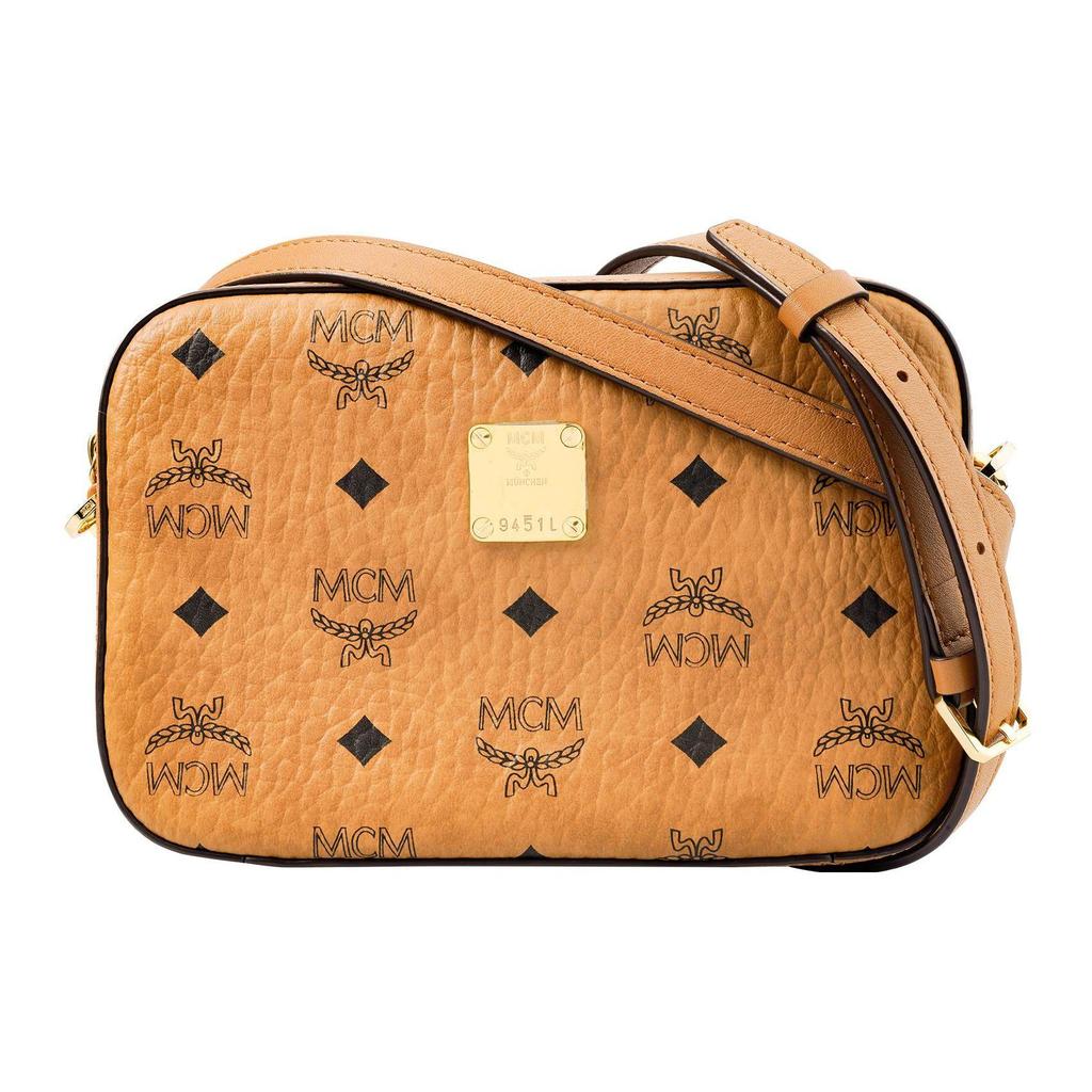 MCM Cognac Visetos Leder Kamera Crossbody Tasche mit Goldfarbener Hardware für den täglichen Gebrauch