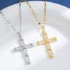 Gold Retro Zircon Cross Pendant Necklace - European & American Niche Design In Titanium Steel