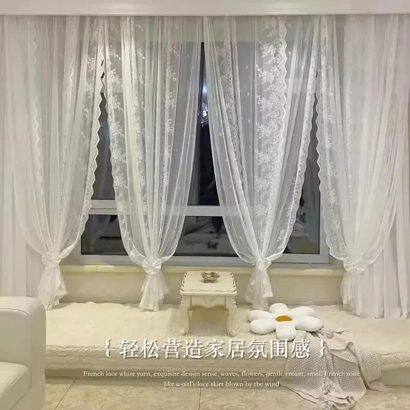 French Lace Door Curtain, Partition Curtain, Bedroom Blocking Curtain, Gauze Curtain, Opaque To Light, No Punching, Small Window, Short Curtain
