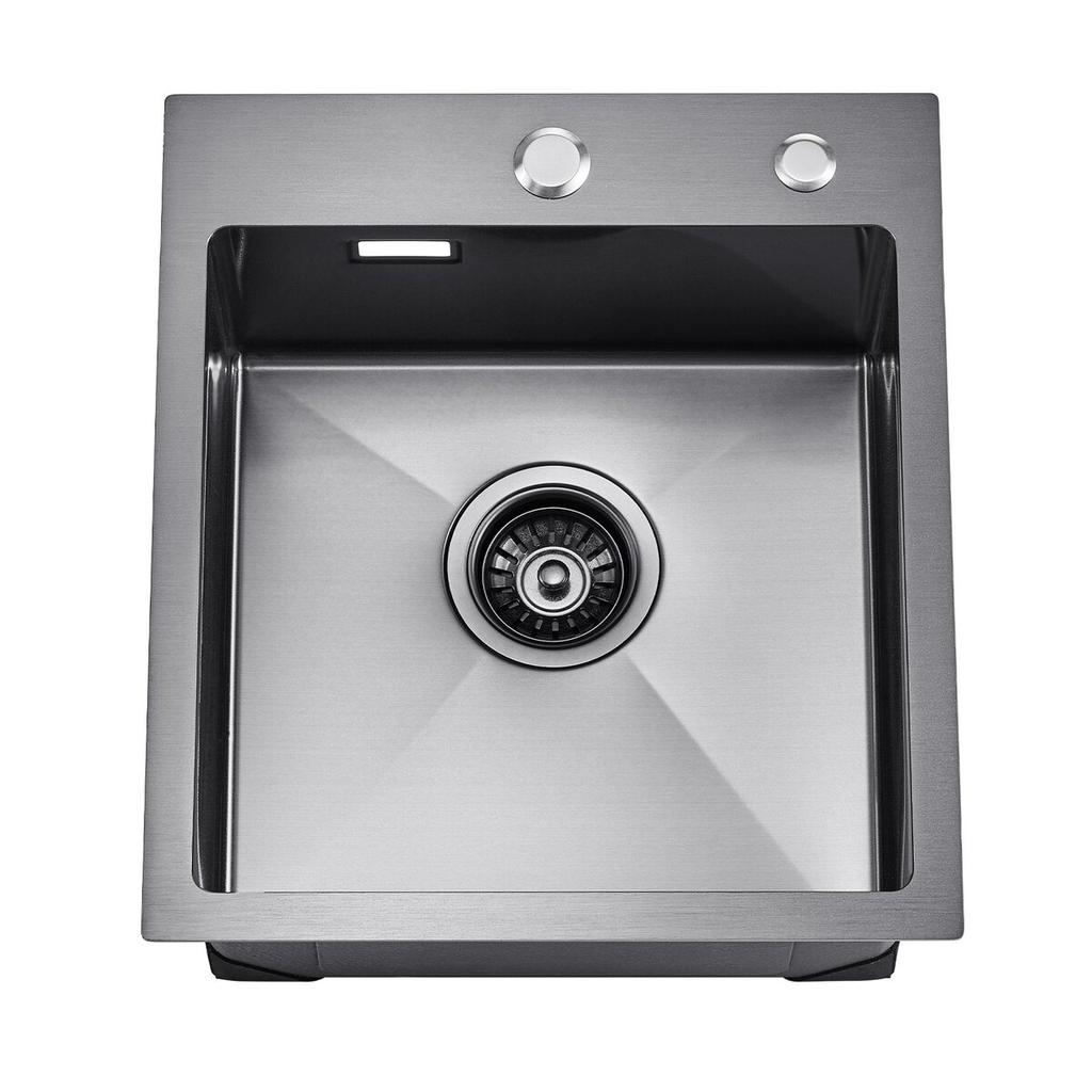 40cm Kitchen Sink Topmount Single Bowl Drop-In Basin Stainless Steel Black