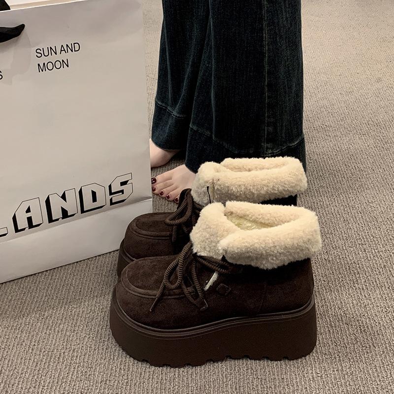 Fleece Thickened Warm Muffin Sole Inner Height-increasing Cotton Shoes 2025 Winter New Versatile Height-increasing Thick-soled Snow Boots for Women
