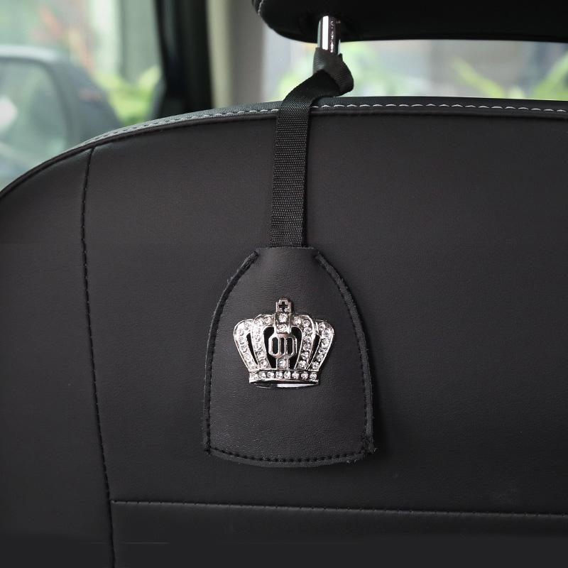 1PC Creative Car Hooks Crown Flower Leather Car Seat Headrest Hanger Storage Pull-out Type Hooks For Groceries Bag Handbag