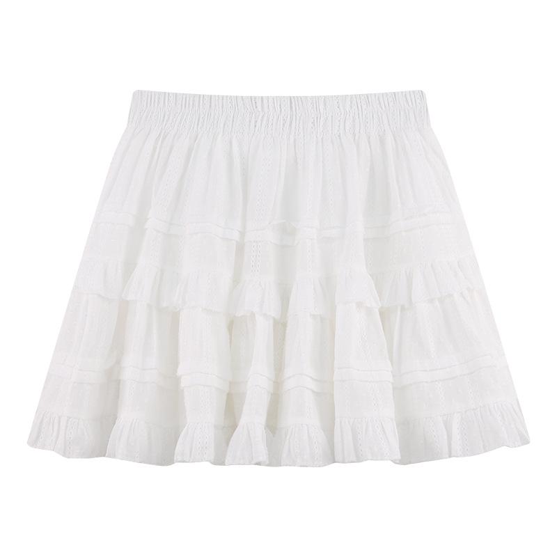 

Women s High Waist White Ruffled Midi Skirt - 2025 Petite A-line Fluffy Cake Skirt S белый