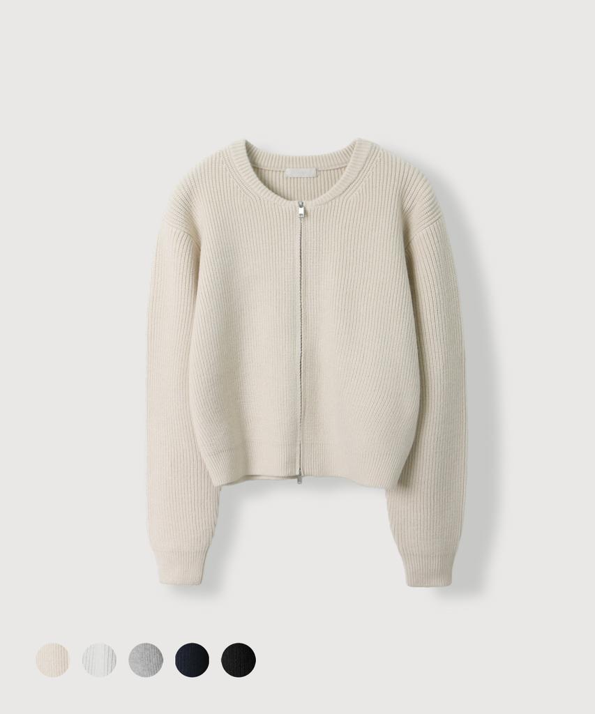 MOOD INSIDE WOMAN (Woman) Niju Crop Round Knit Zip-Up_5 Colors
