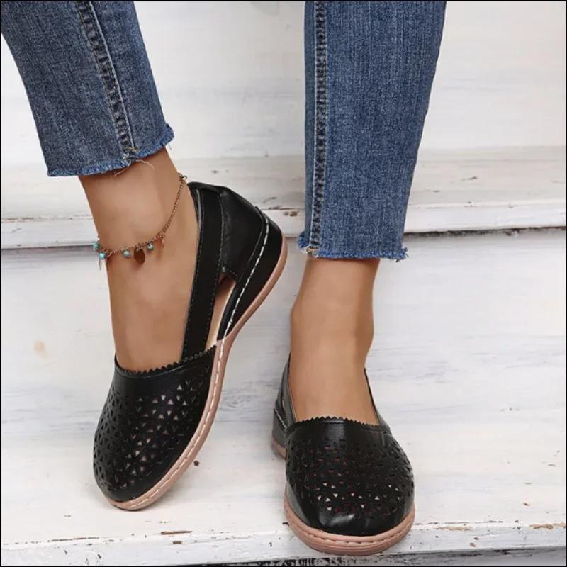 Fashion Summer fashion Women's Sandals Handmade Ladies Shoes Leather Breathable Sandals Women Flats Retro Style Support Slipper