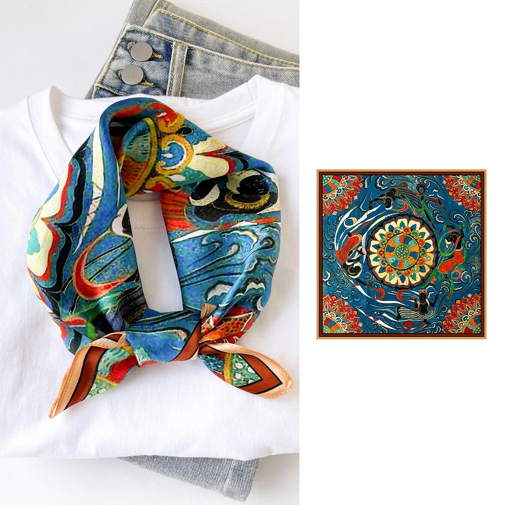 Top Women 100% Silk Scarfs Fashion Bright Flowers Color 50CM Small Sqare Scarfs Neck Decorative Wrap Printed Party Scarves